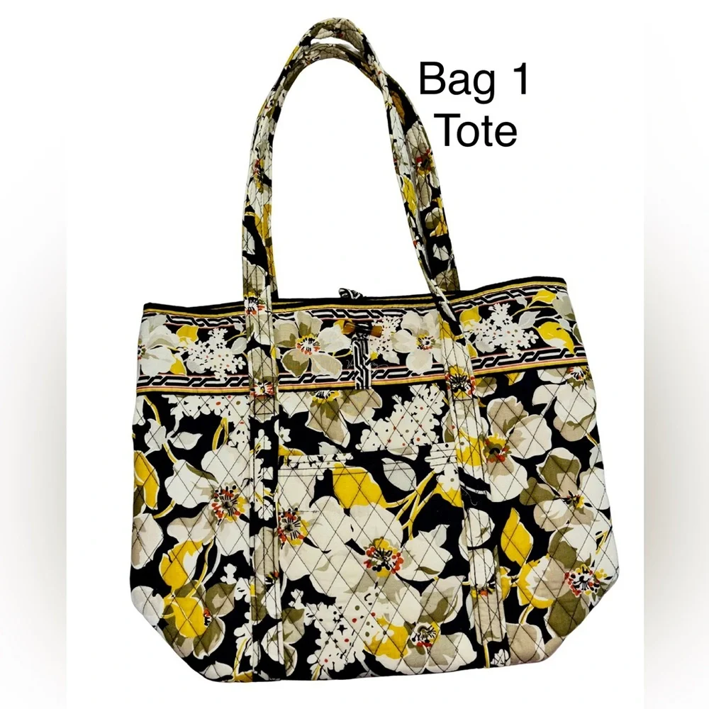 Vera Bradley 4-Piece Set Tote Shoulder Bags Crossbody Floral Yellow - Picture 2 of 13